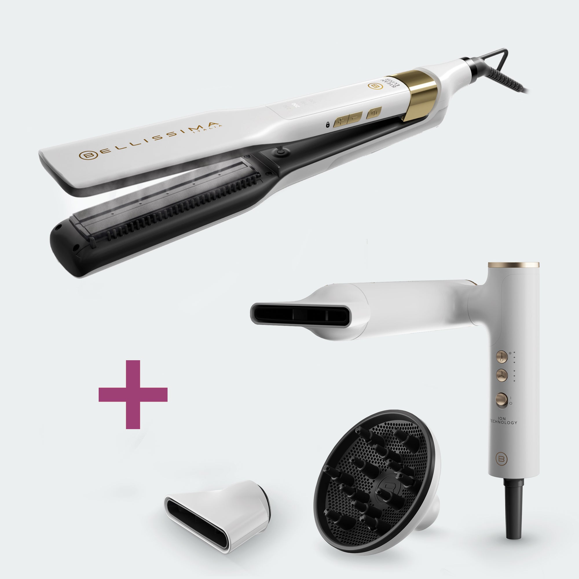 Kit piastra vapore professionale Steam Elixir® e asciugacapelli con ...