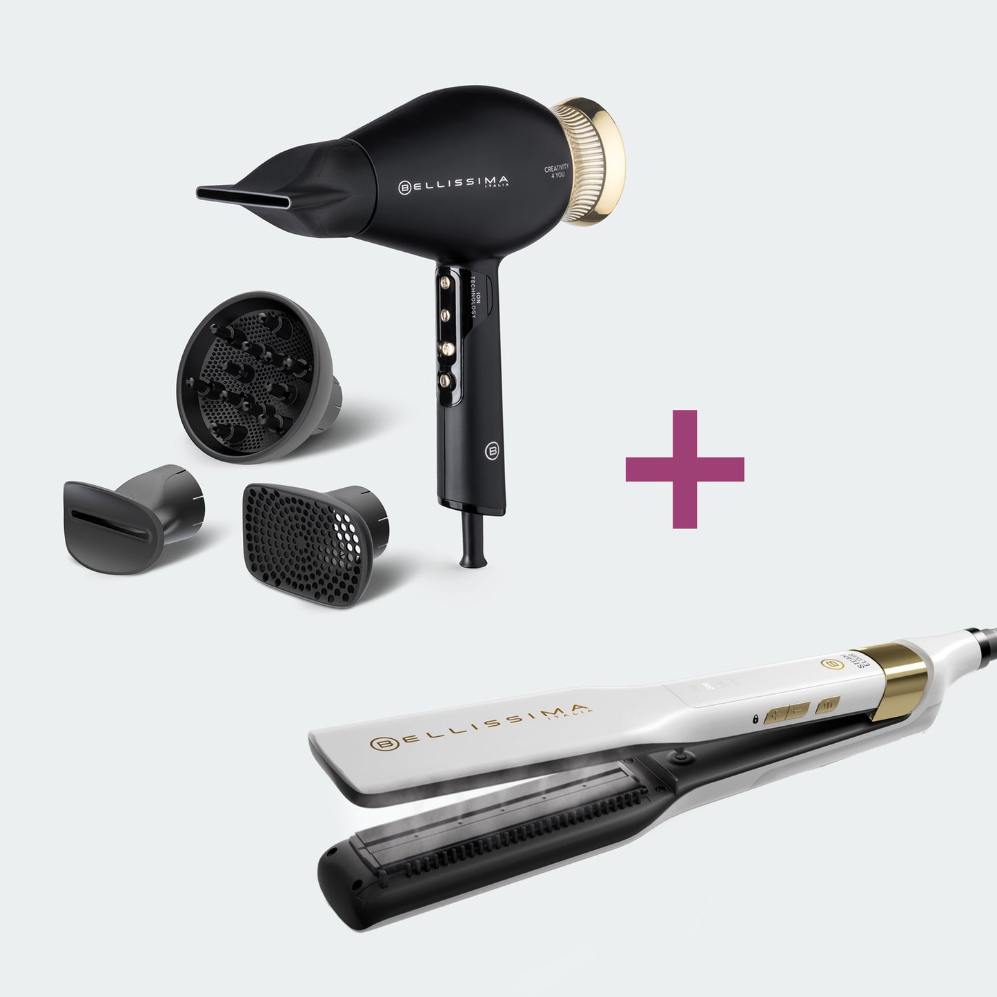 Kit asciugacapelli professionale con accessori Creativity 4 You® e piastra a vapore professionale Steam Elixir®